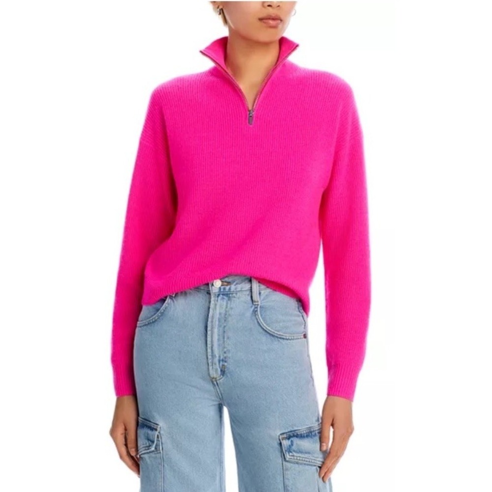 Aqua Cashmere Hot Pink‎ Cashmere Sweater Quarter Zip Womens Size XL